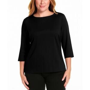 Lafayette 148 New York Women's Carver Tee | Black Cotton Stretch Top | Size 3X